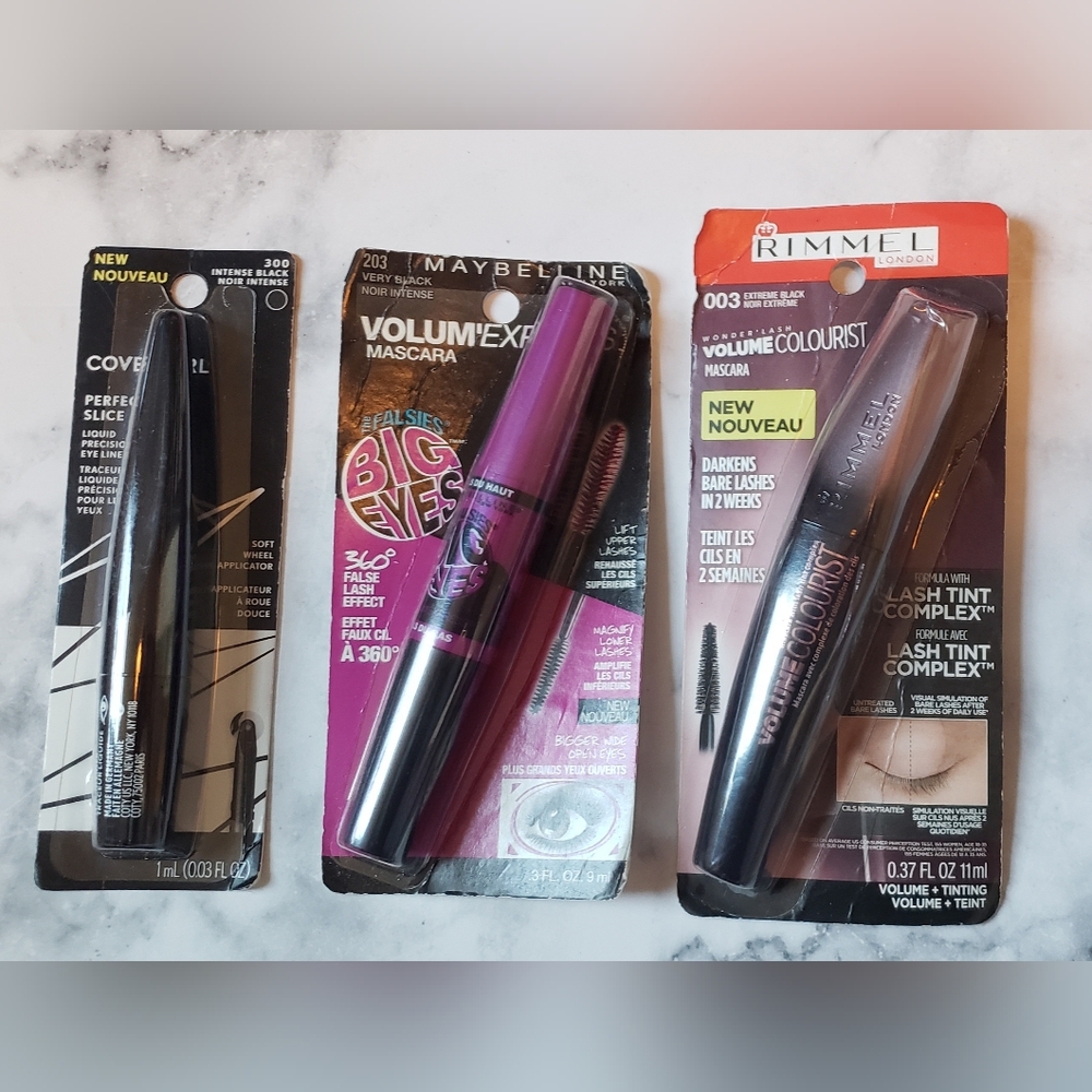 NEW SEALED Mascara Lot 3 Covergirl Maybelline Big Eyes Rimmel Volume Colourist